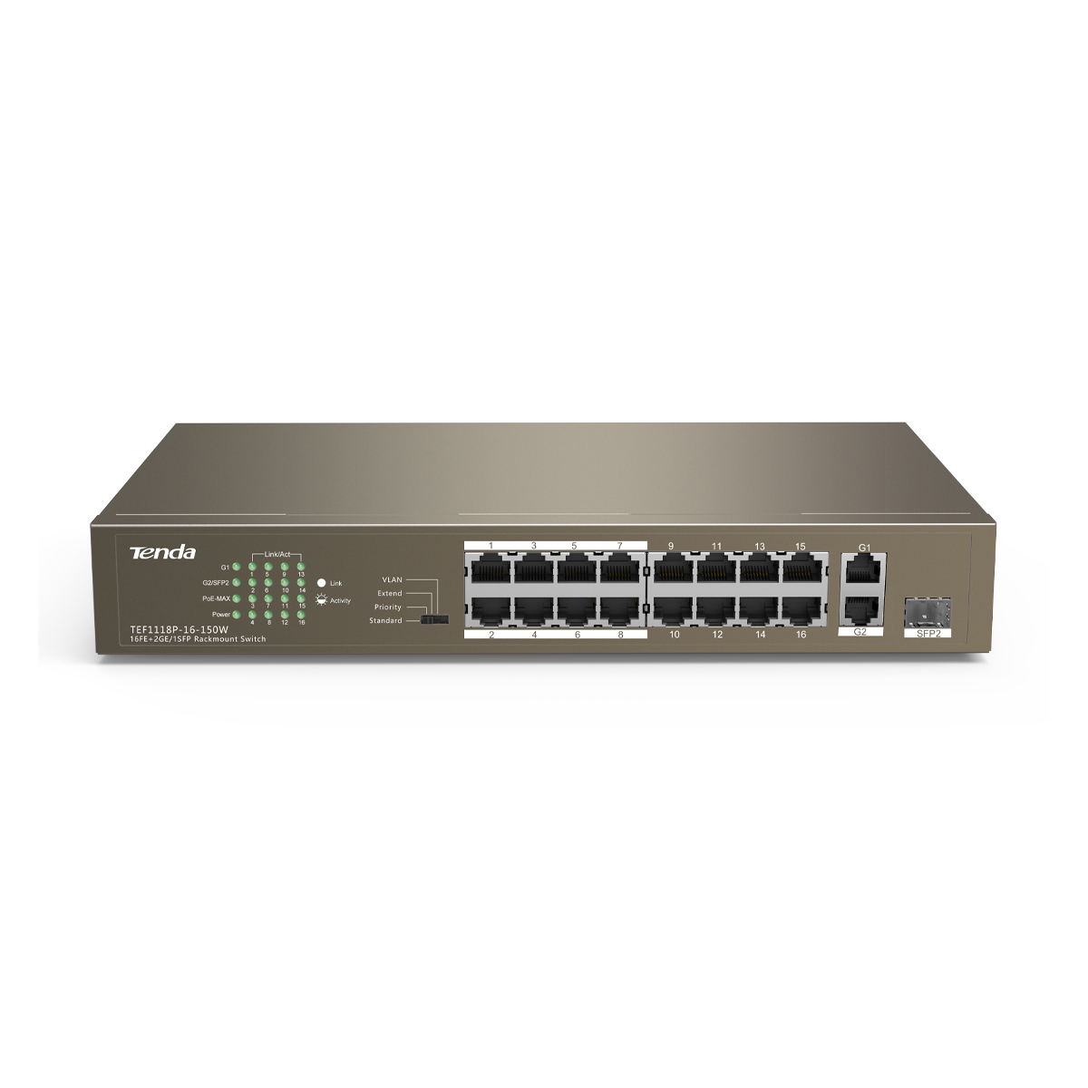 قیمت و خرید سوییچ شبکه 16 پورت PoE تندا مدل TEF 1118p-16-150w | نت ران